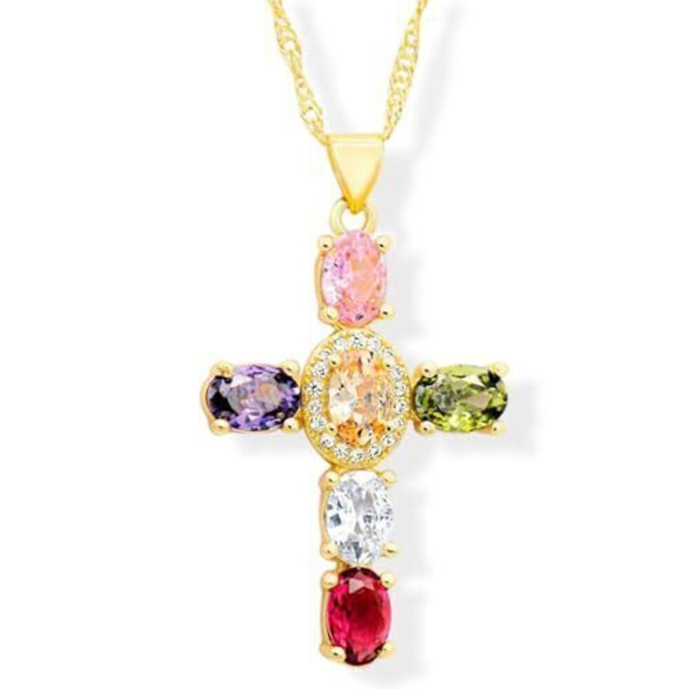 6987 18K Gold Plated Dainty Cross Necklace | Cubic Zirconia Cross | Big
